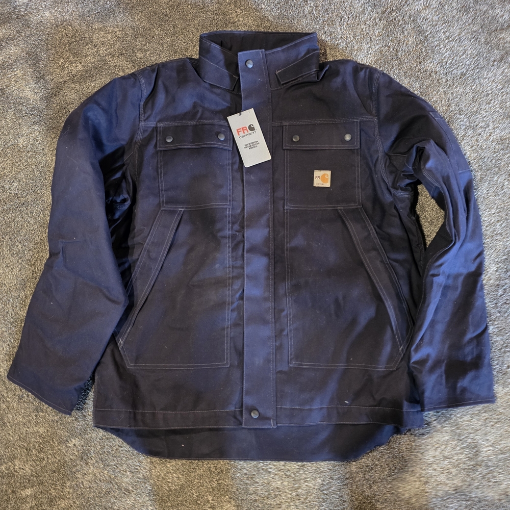Carhartt Men's Navy Fire Resistant Full Swing Jacket Duck Coat 102182-410 L Tall